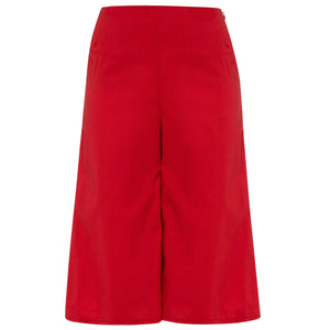 Ethereal Cropped Cotton Wide Leg Pants in Red