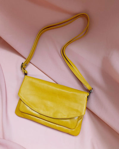 Yellow Leather Over the Shoulder Bag