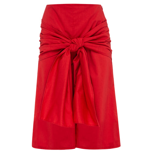 Ethereal Cropped Cotton Wide Leg Pants in Red